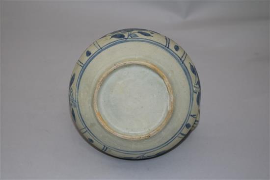 An Annamese blue and white porcelain kendi, 15th century, 23cm, sea-etched glaze